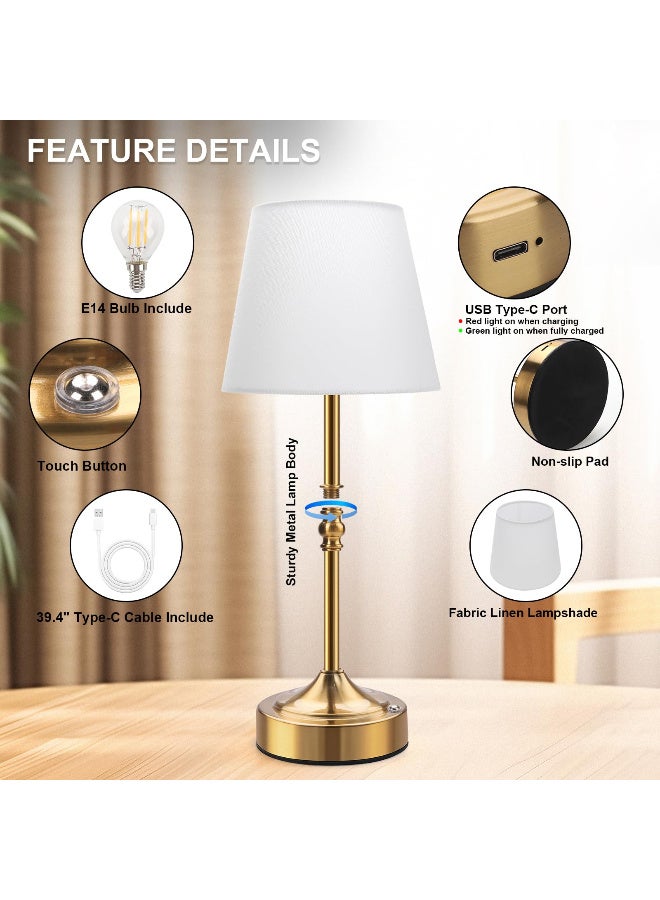 ZERIFAM Cordless LED Table Lamp, 5200mAh Battery Operated Lamp with Touch Switch, 3 Light Colours, Dimmable Rechargeable Bedside Table Lamps, Nightstand Lamp with Fabric Linen Shade for Bedroom, Office, Living Room, Reading, Gold - Image 5
